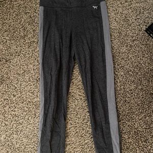 Full length gray Victoria’s Secret pink leggings with side stripe